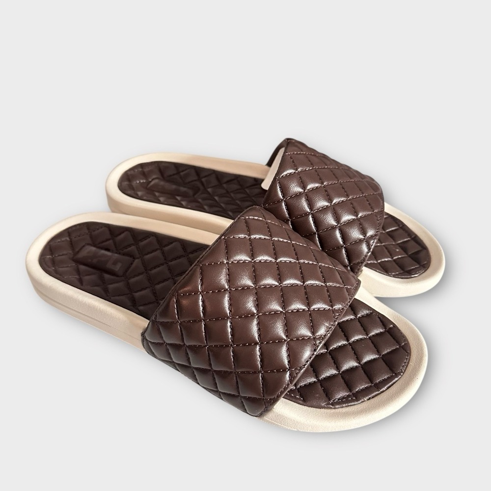 APL Slides Men's 8 Women's 10 Leather‎ Lusso Chocolate/Pristine Sandals